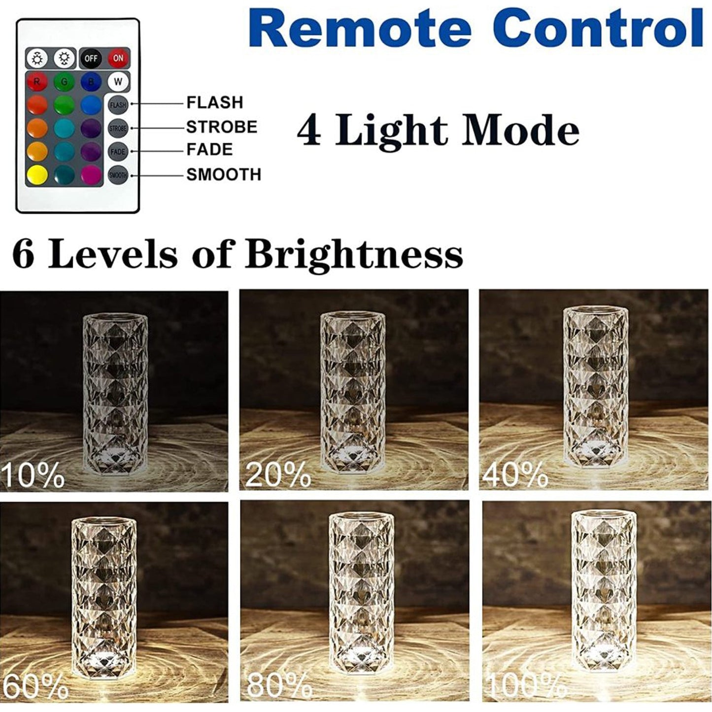Crystal Touch Night Light (16 Colors) - Rose Diamond Table Lamp with Remote Control