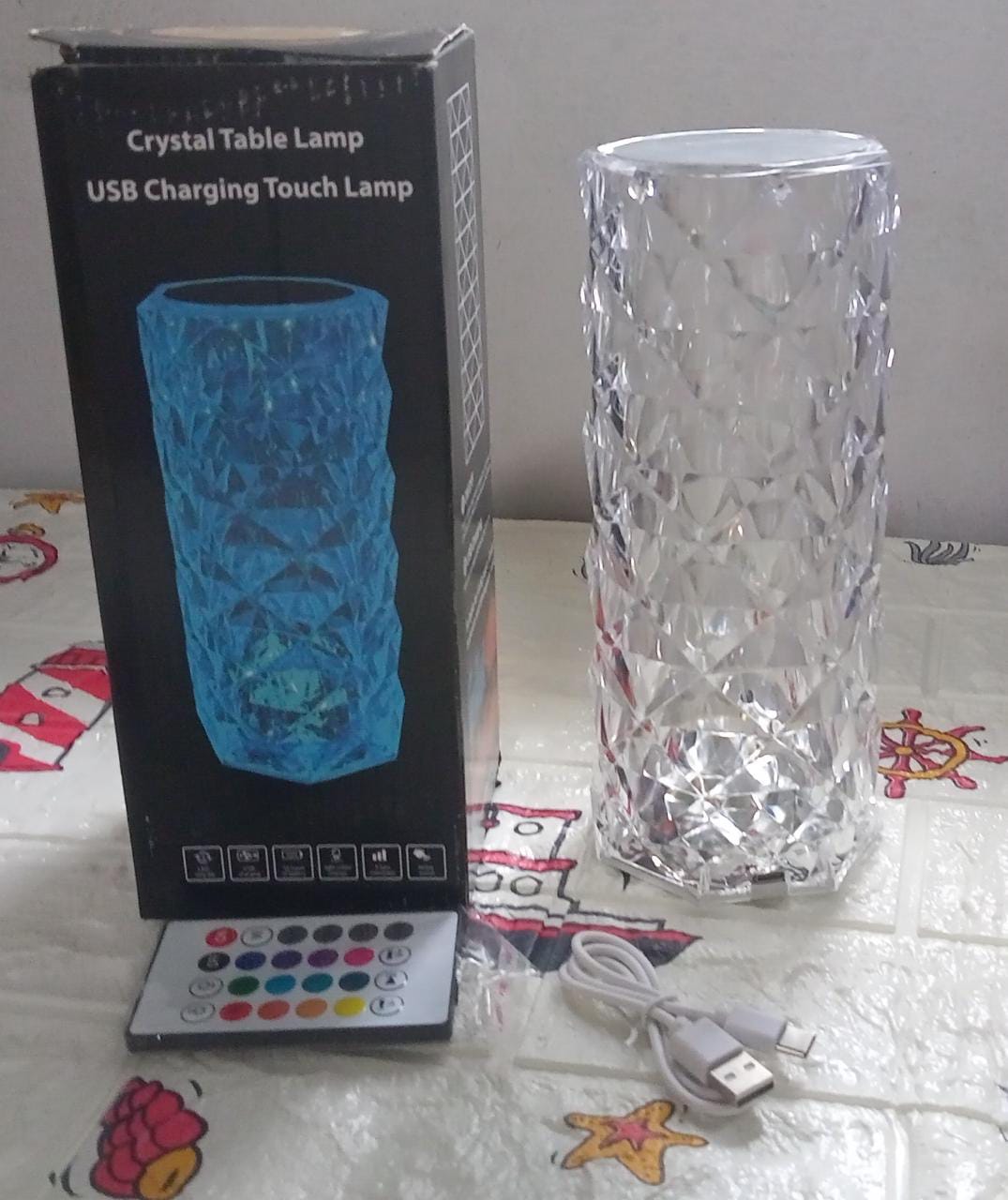 Crystal Touch Night Light (16 Colors) - Rose Diamond Table Lamp with Remote Control