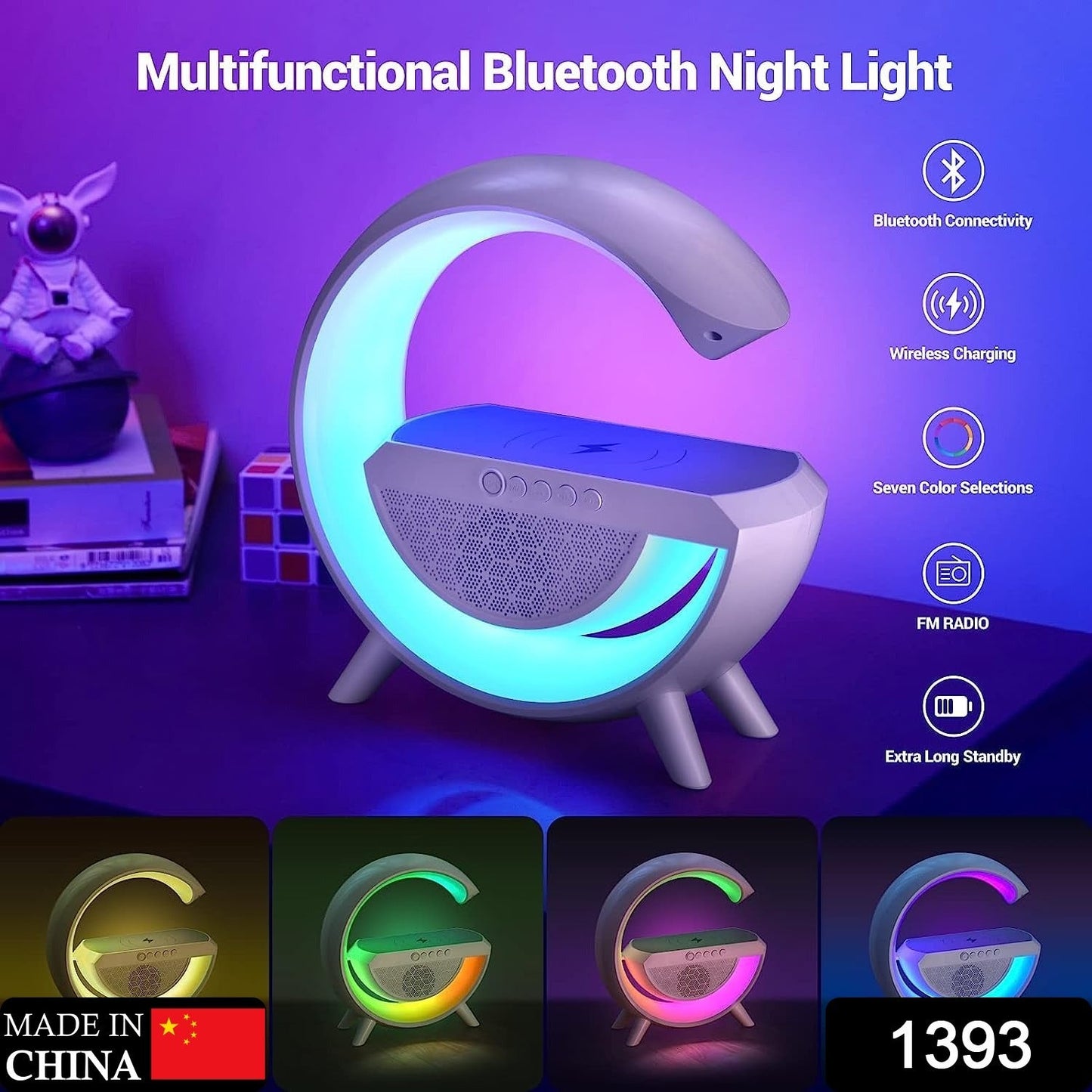 3-in-1 Multi-Function LED Night Lamp with Bluetooth Speaker, Wireless Charging